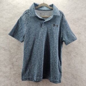 Under Armour Boys Polo Collared Shirt HeatGear Logo Blue‎ Heathered Youth Small